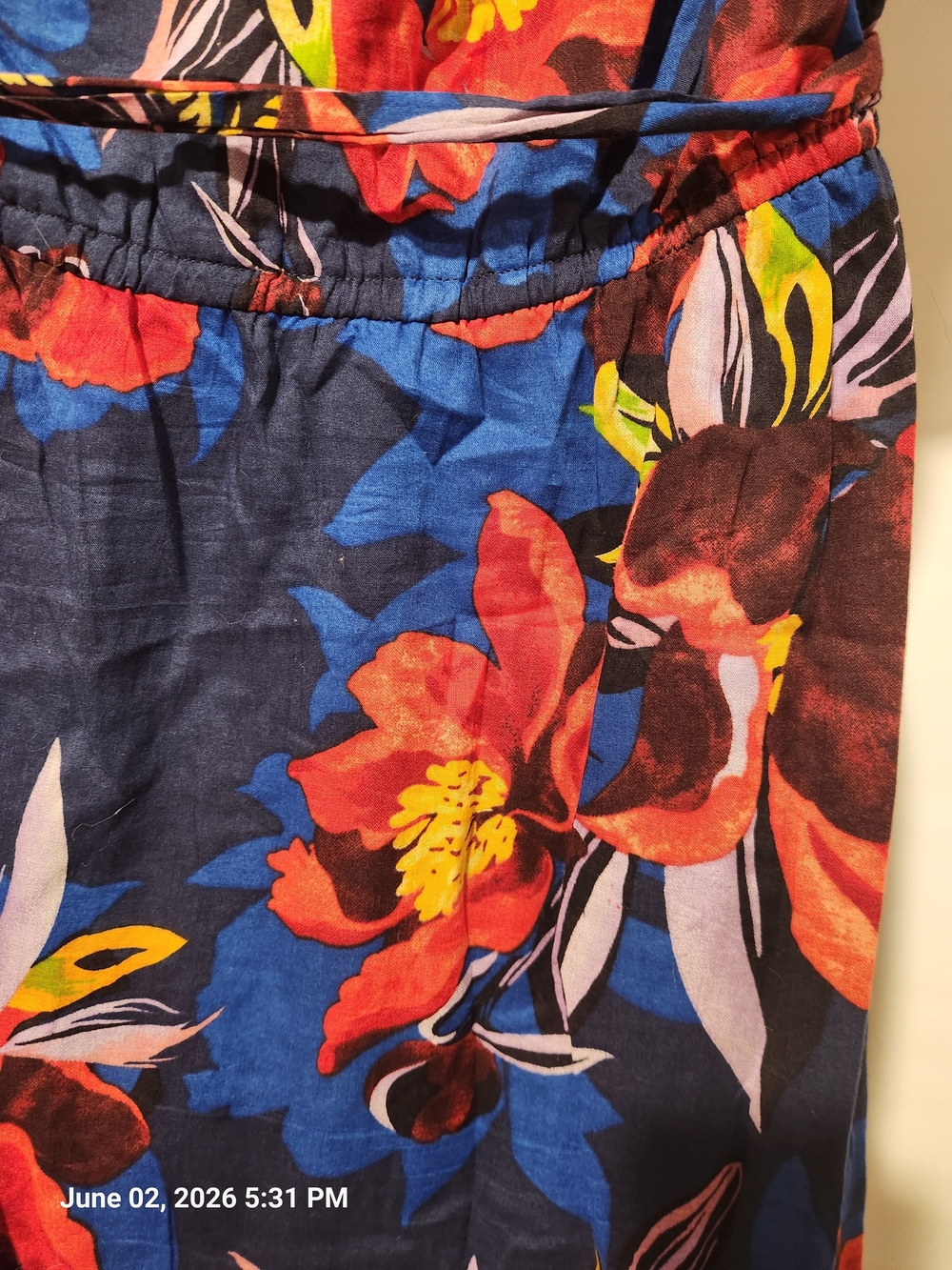 Floral Off-Shoulder Midi Dress - Grace Element Navy with Red Floral Print - Picture 4 of 5